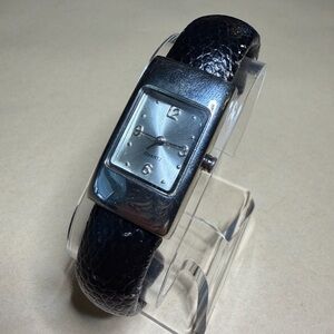 Vintage Geneva Silver and Black Rectangular Cuff Watch